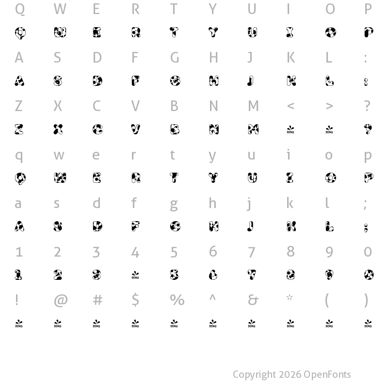 Character Map of FONTSPRING DEMO - TT Milks Casual Outline Cow Regular