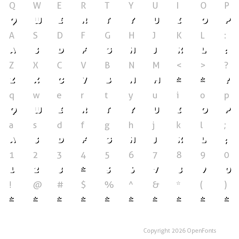 Character Map of FONTSPRING DEMO - TT Milks Casual Pie Shadow Regular