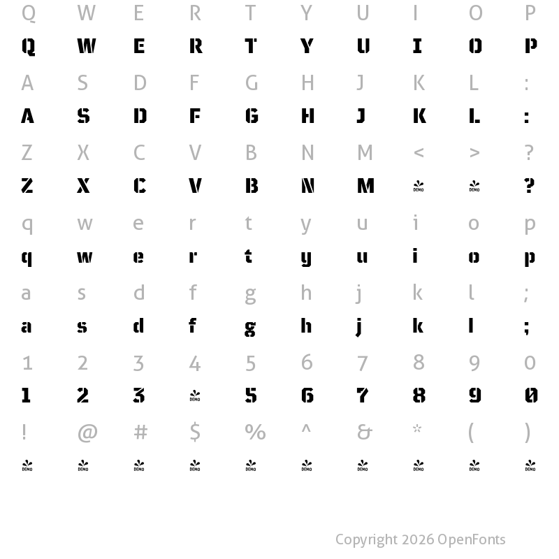 Character Map of FONTSPRING DEMO - TT Mussels Stencil DemiBold Bold