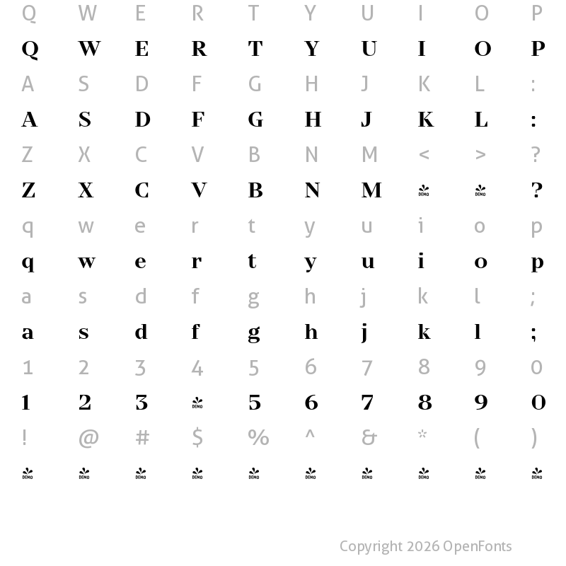 Character Map of FONTSPRING DEMO - TT Nooks Bold