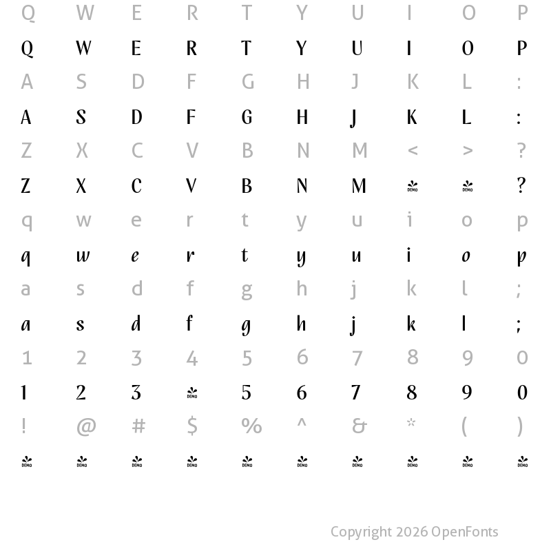 Character Map of FONTSPRING DEMO - TT Nooks Script Regular