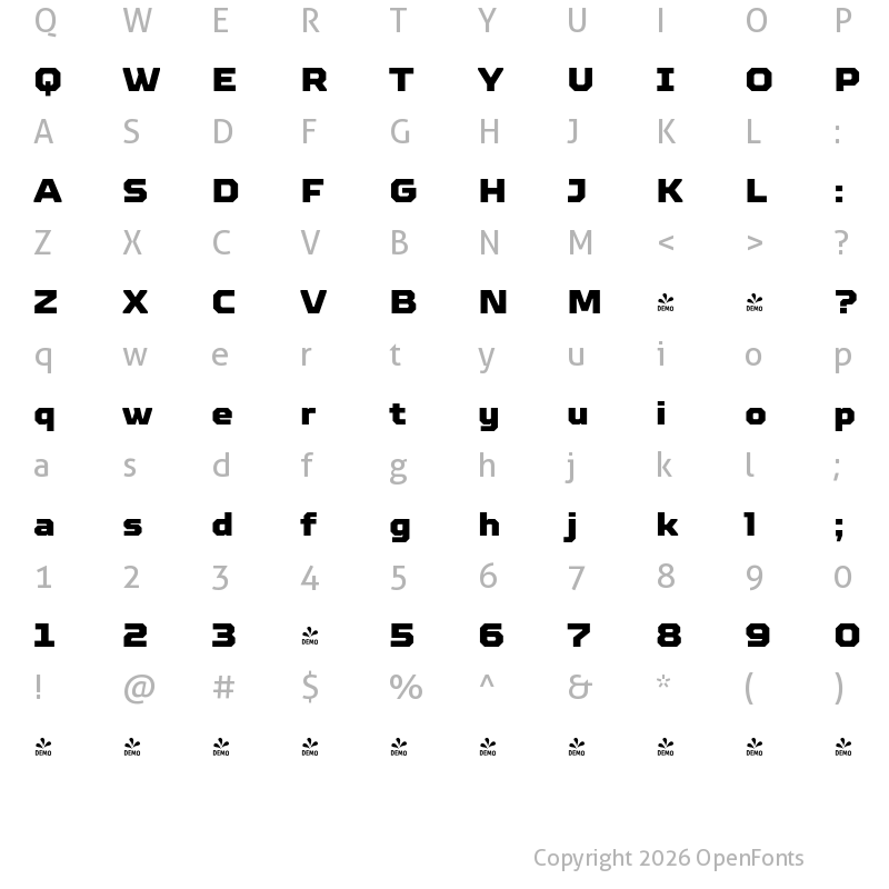 Character Map of FONTSPRING DEMO - TT Octosquares Black Regular