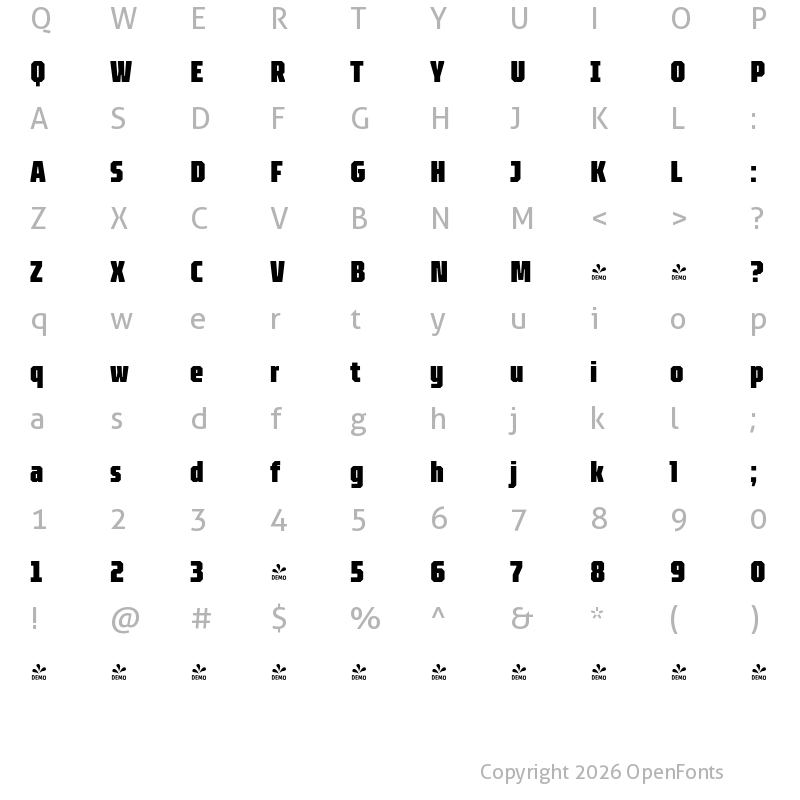 Character Map of FONTSPRING DEMO - TT Octosquares Comp Black Regular