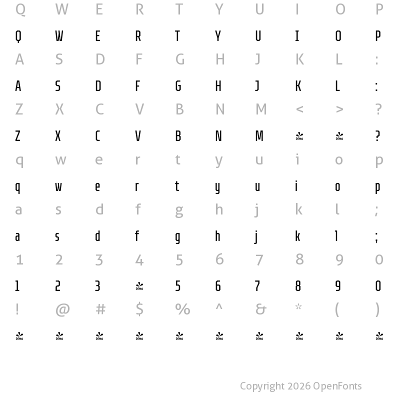 Character Map of FONTSPRING DEMO - TT Octosquares Comp Regular