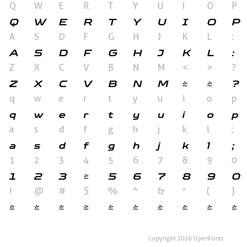 Character Map of FONTSPRING DEMO - TT Octosquares Exp DemiBold Italic
