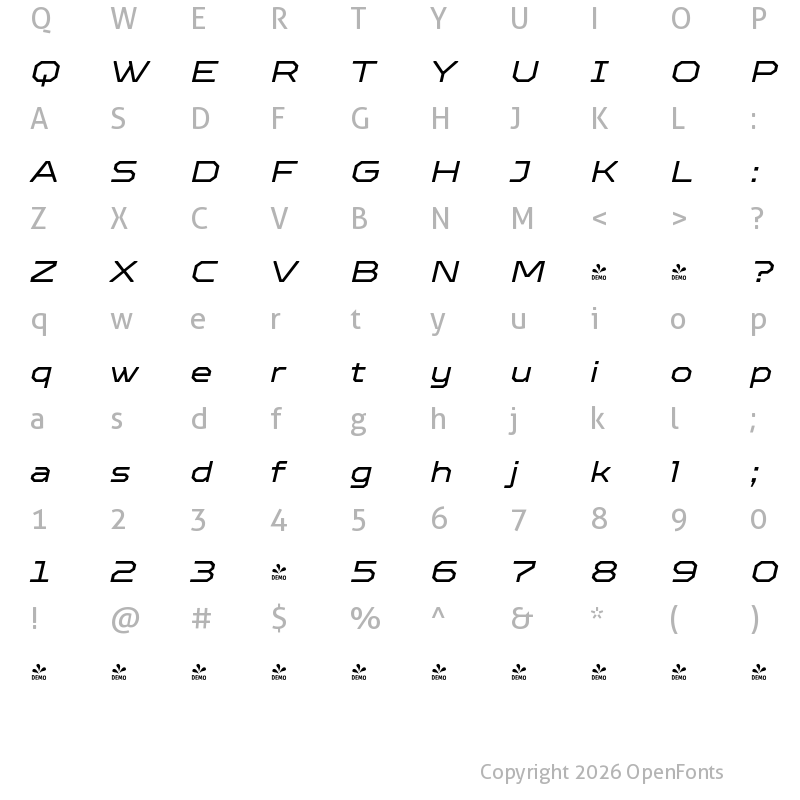 Character Map of FONTSPRING DEMO - TT Octosquares Exp Italic