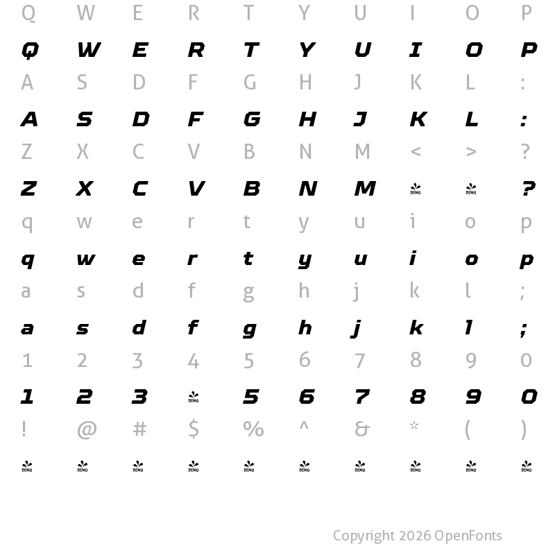 Character Map of FONTSPRING DEMO - TT Octosquares ExtraBold Italic