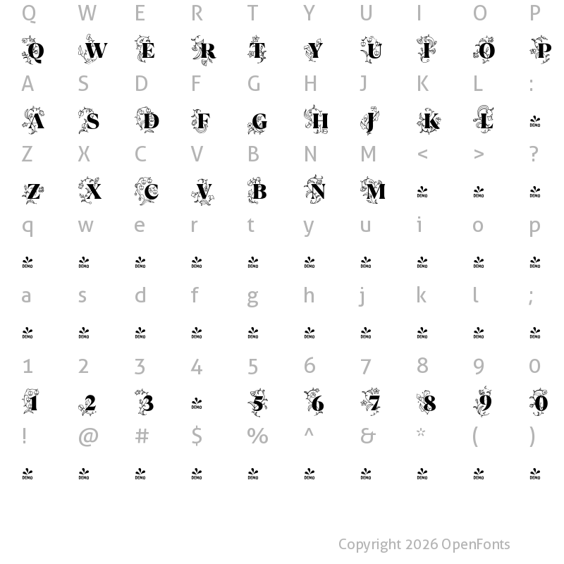 Character Map of FONTSPRING DEMO - TT Ramillas Initials Black Regular