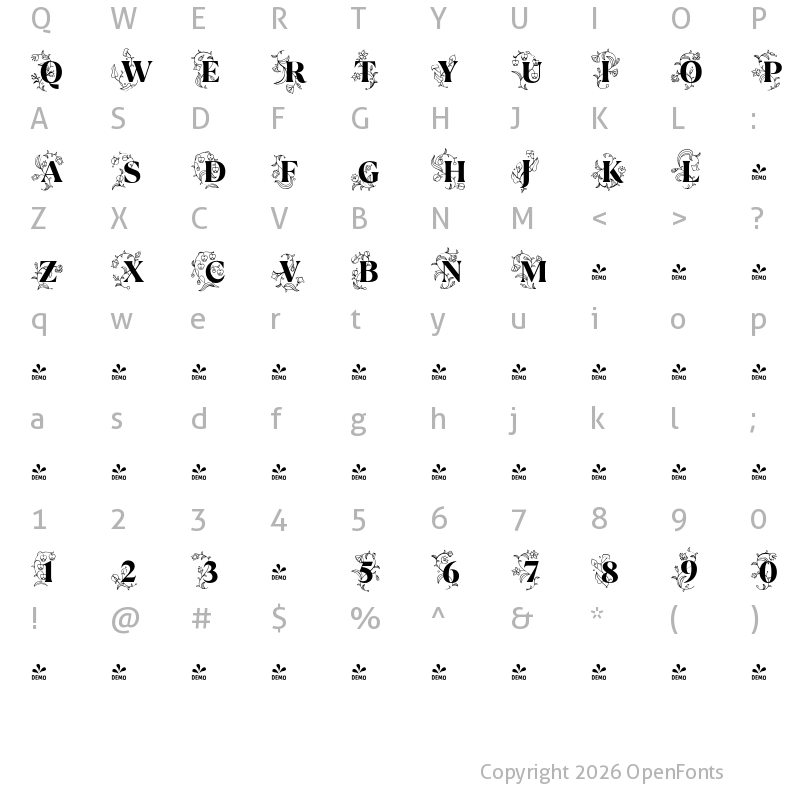 Character Map of FONTSPRING DEMO - TT Ramillas Initials ExtraBold Regular