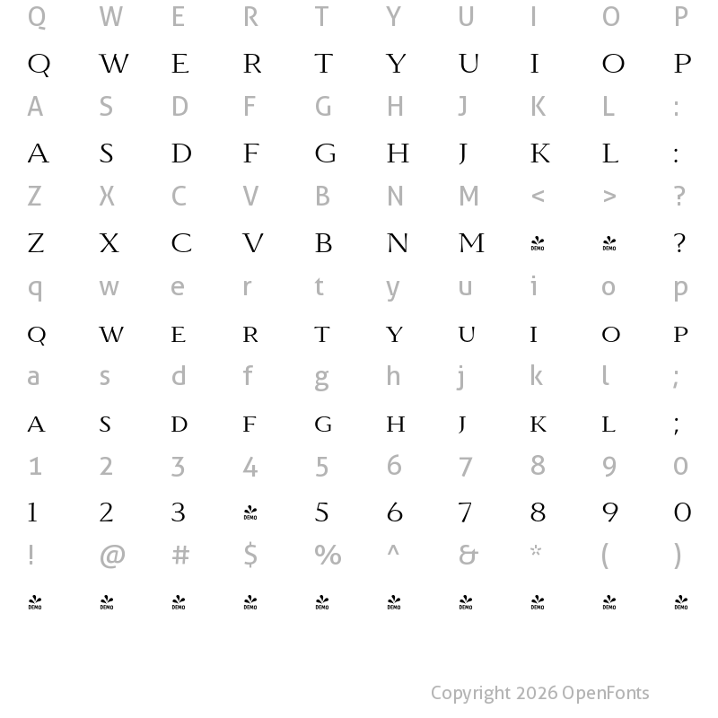 Character Map of FONTSPRING DEMO - TT Ricordi Marmo Regular