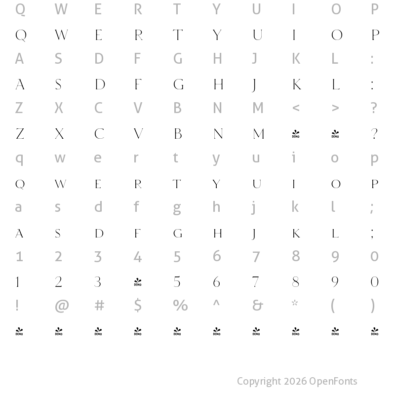 Character Map of FONTSPRING DEMO - TT Ricordi Nobili Regular