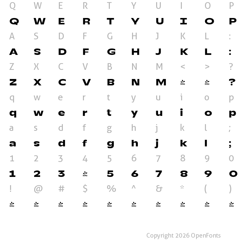 Character Map of FONTSPRING DEMO - TT Runs ExtraBold Regular