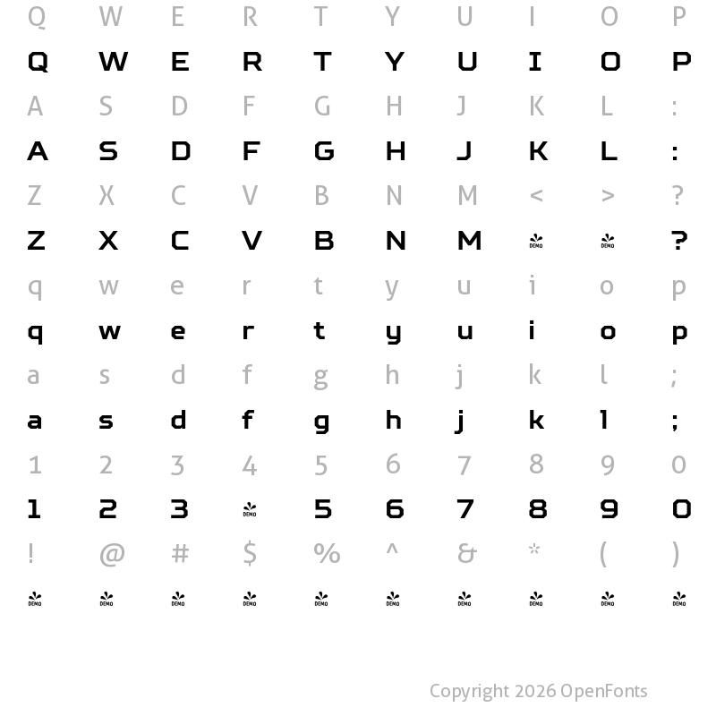 Character Map of FONTSPRING DEMO - TT Squares Bold