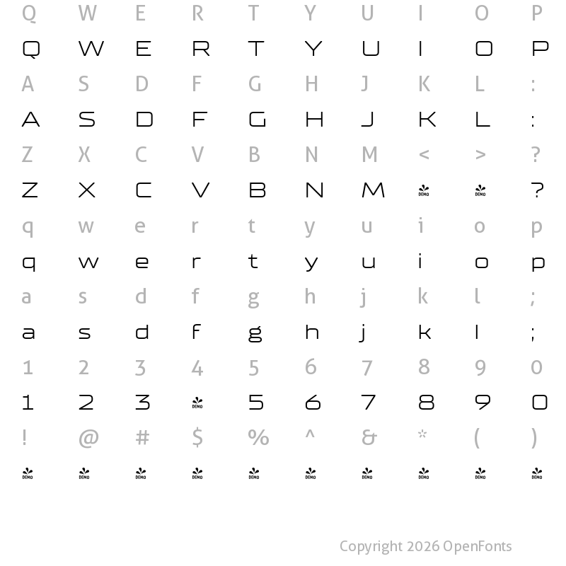 Character Map of FONTSPRING DEMO - TT Supermolot Neue Ext Regular
