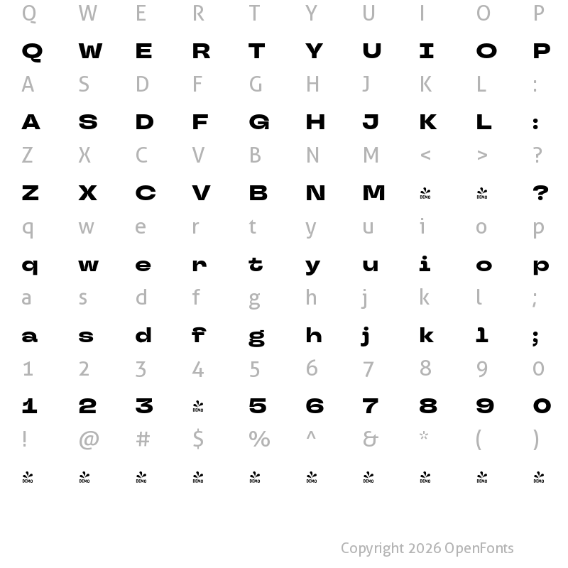 Character Map of FONTSPRING DEMO - TT Travels Next ExtraBold Regular