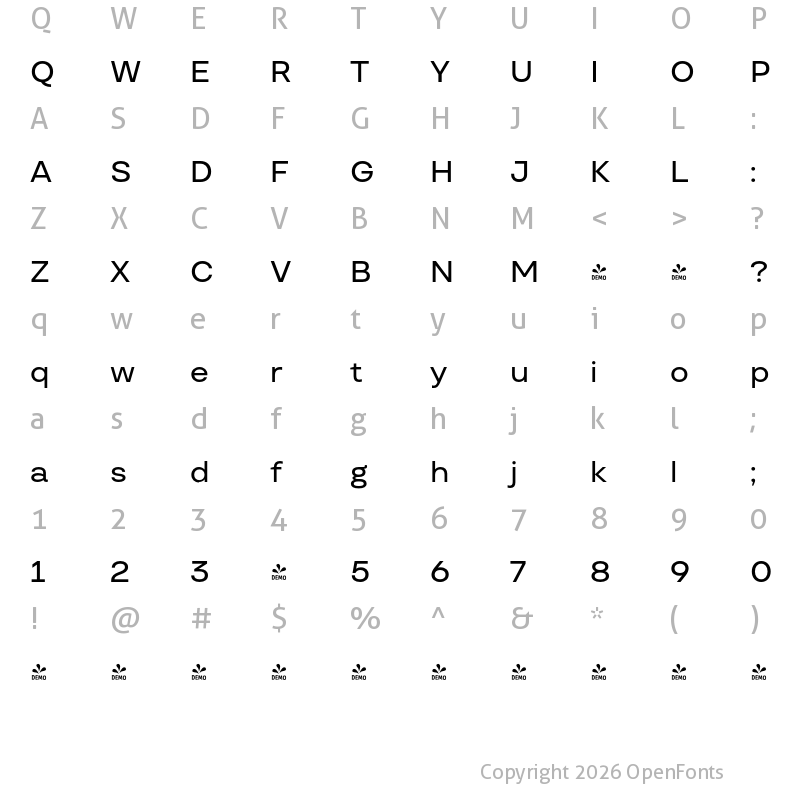 Character Map of FONTSPRING DEMO - TT Travels Text Medium Regular