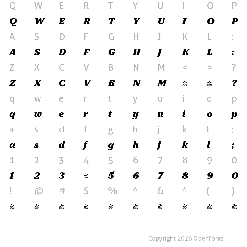 Character Map of FONTSPRING DEMO - TT Tricks Black Italic