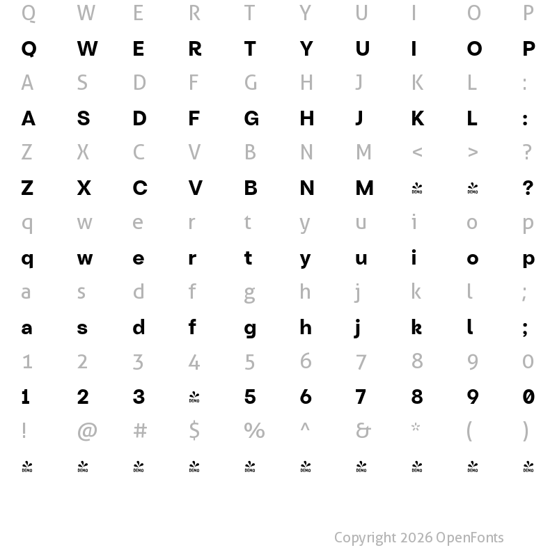 Character Map of FONTSPRING DEMO - Turnkey Bold Regular