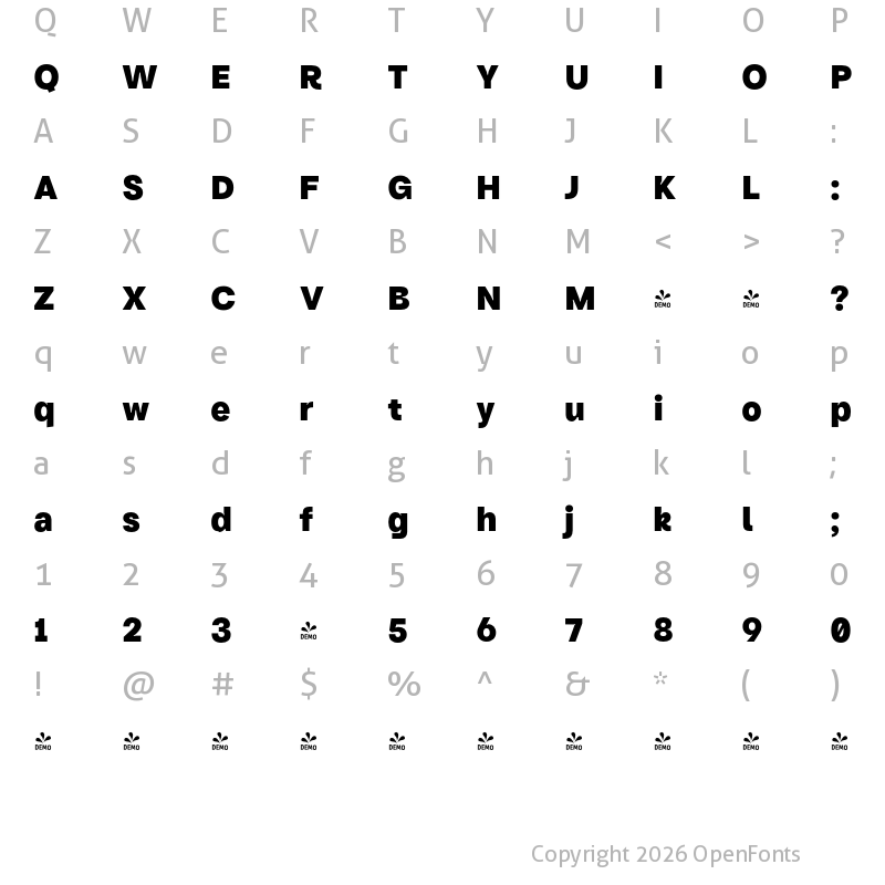Character Map of FONTSPRING DEMO - Turnkey Heavy Regular