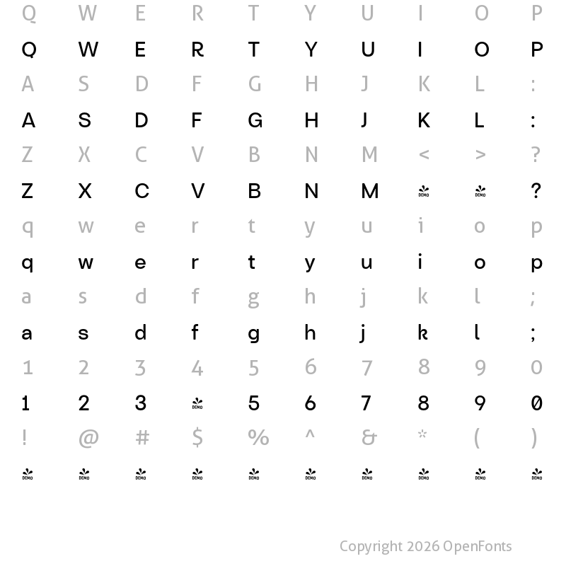 Character Map of FONTSPRING DEMO - Turnkey Soft Medium Regular