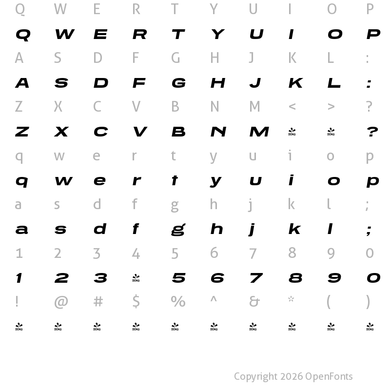 Character Map of FONTSPRING DEMO - Tussilago Hv Italic