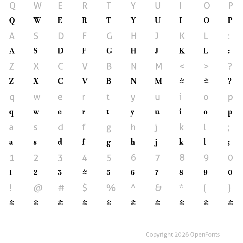 Character Map of FONTSPRING DEMO - TWT Prospero Condensed Bold