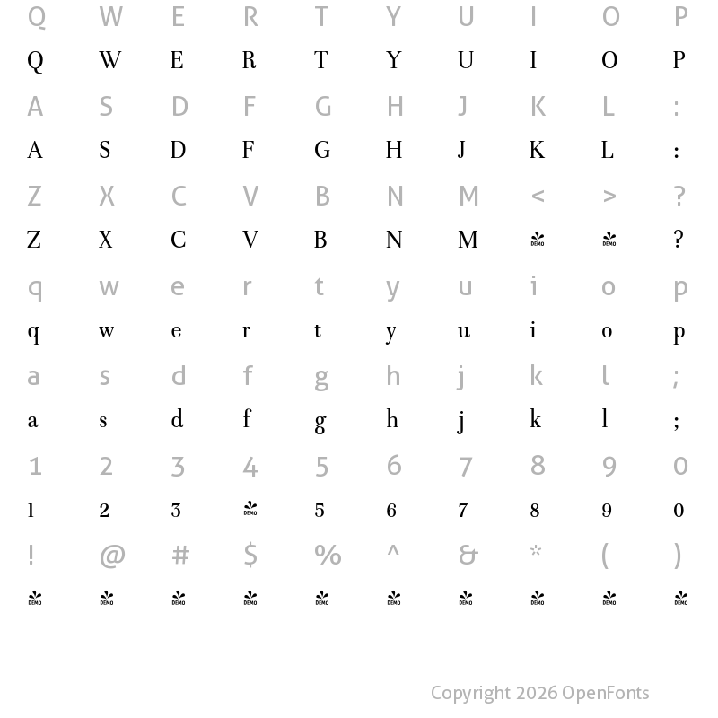 Character Map of FONTSPRING DEMO - TWT Prospero Condensed Regular