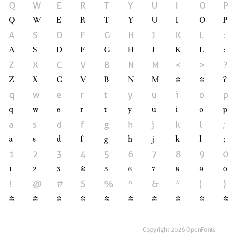 Character Map of FONTSPRING DEMO - TWT Prospero Regular