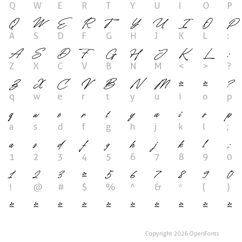 Character Map of FONTSPRING DEMO - TYScript Rg Regular