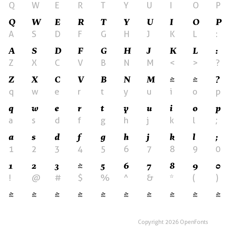 Character Map of FONTSPRING DEMO - Uffizi ExtraBold It Regular