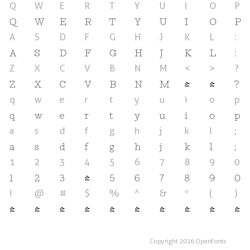 Character Map of FONTSPRING DEMO - Ulises Thin Regular