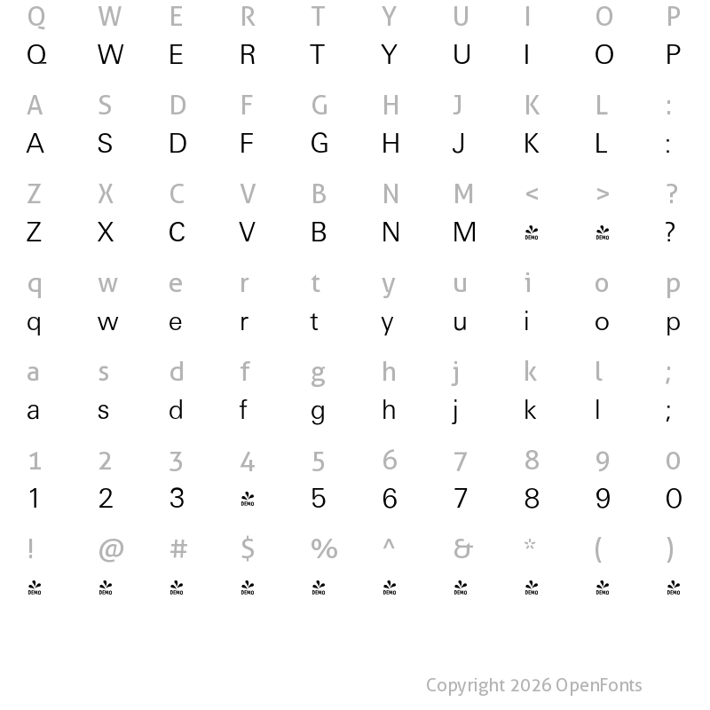 Character Map of FONTSPRING DEMO - Ultimate Serial Light Regular