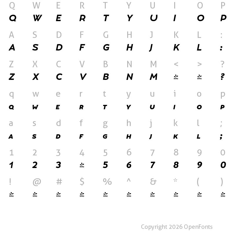 Character Map of FONTSPRING DEMO - Umba Sans SC Bold Italic