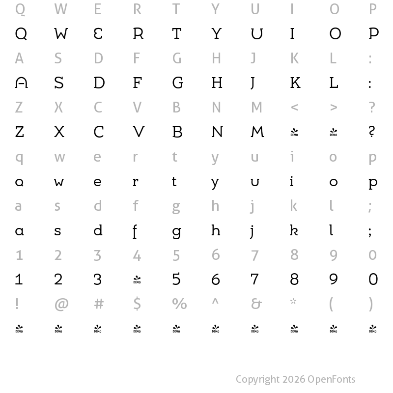 Character Map of FONTSPRING DEMO - Umba Slab Alt Regular