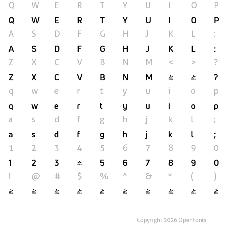 Character Map of FONTSPRING DEMO - Uni Neue Bold Regular