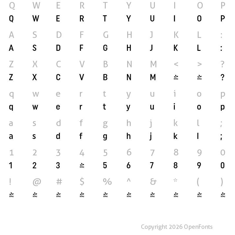 Character Map of FONTSPRING DEMO - Uniform Pro Con Med Regular