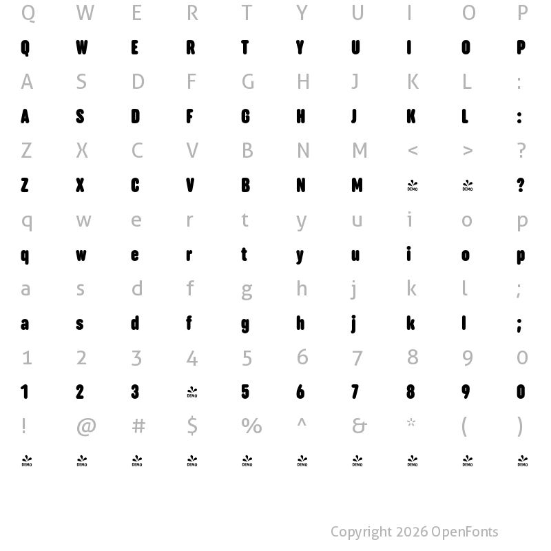Character Map of FONTSPRING DEMO - Uniform Rounded Extra Condensed Ultra Regular