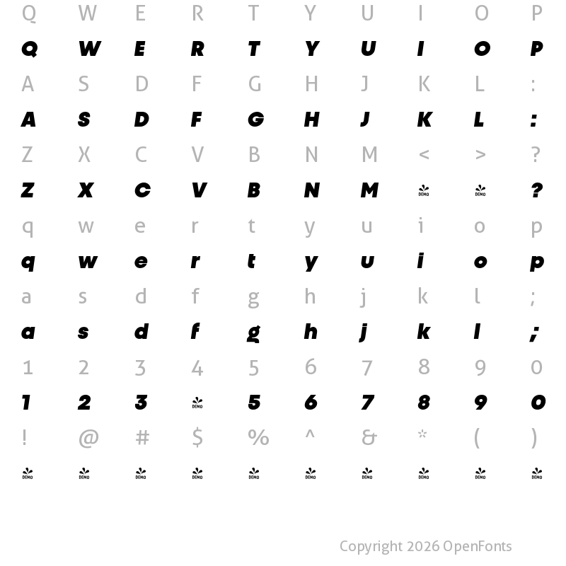 Character Map of FONTSPRING DEMO - Unigeo32 Extrabold Italic