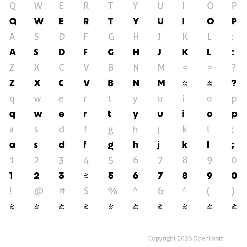 Character Map of FONTSPRING DEMO - Unigeo64 Bold