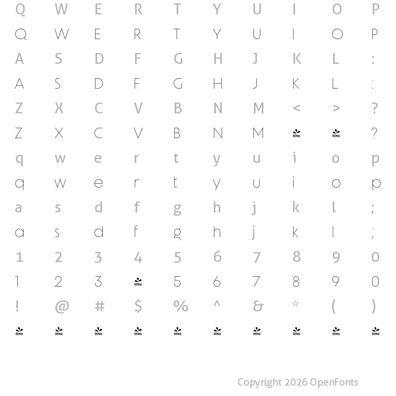 Character Map of FONTSPRING DEMO - Unigeo64 Extralight Regular