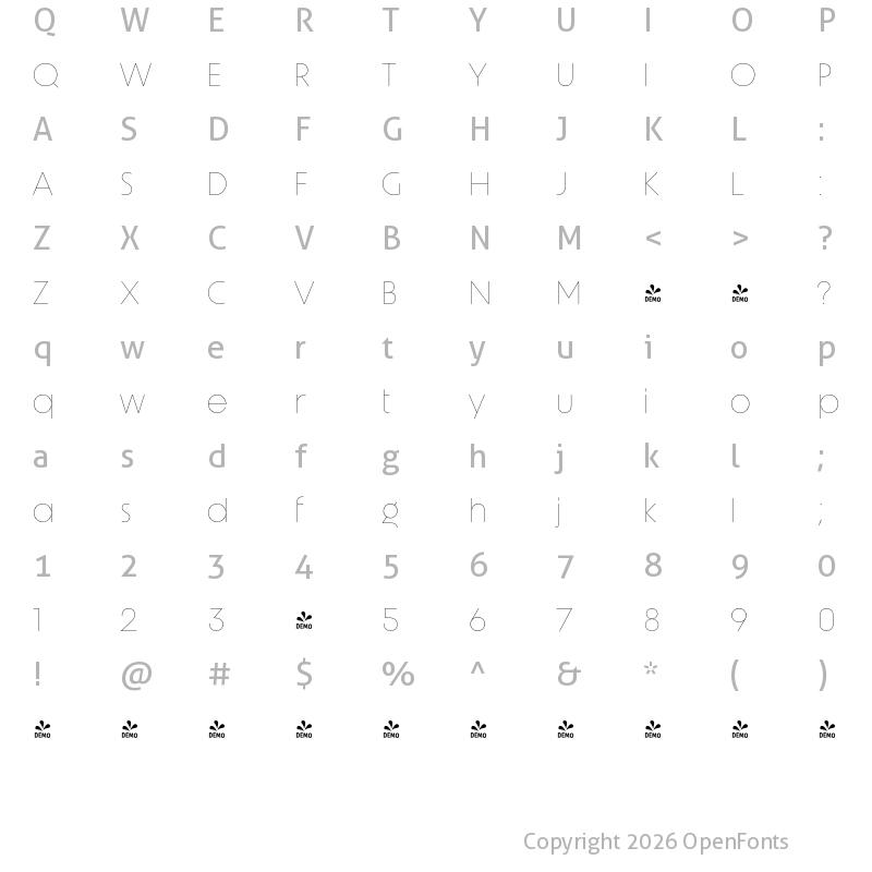 Character Map of FONTSPRING DEMO - Unigeo64 Thin Regular