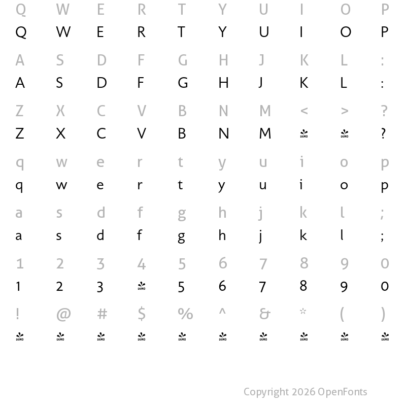 Character Map of FONTSPRING DEMO - UnitaDemiLight Regular