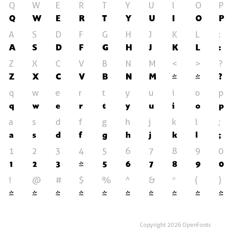 Character Map of FONTSPRING DEMO - UnitaExtraBold Regular