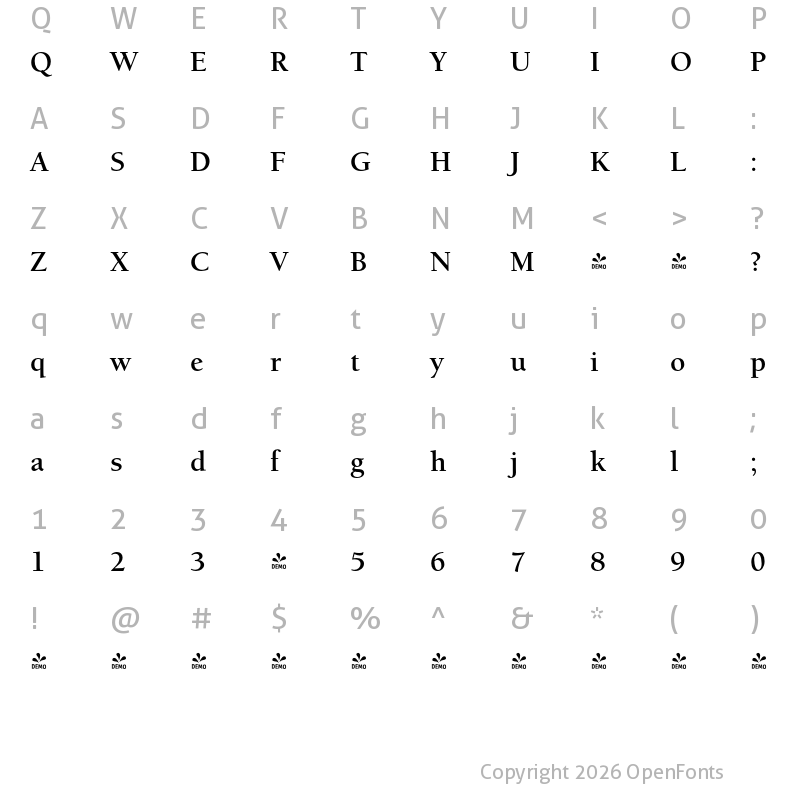 Character Map of FONTSPRING DEMO - University Oldstyle Pro Bold