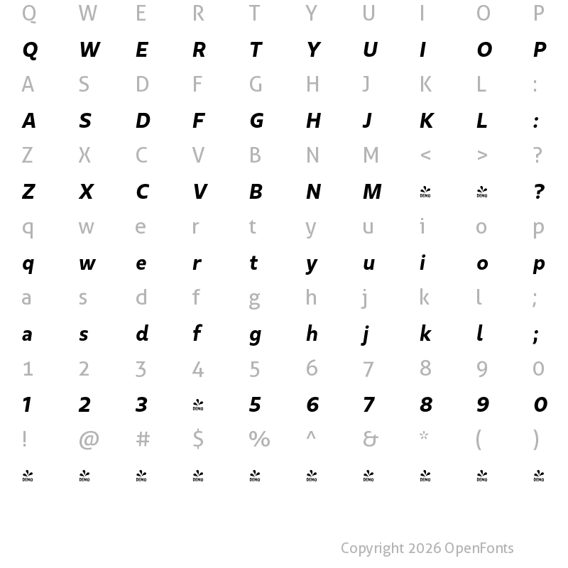Character Map of FONTSPRING DEMO - Urbani ExtraBold Italic