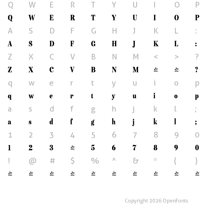 Character Map of FONTSPRING DEMO - Urge Text Blk Cn Regular
