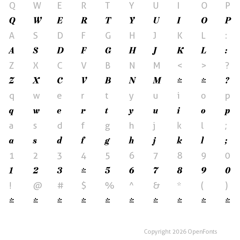 Character Map of FONTSPRING DEMO - Urge Text Blk Italic