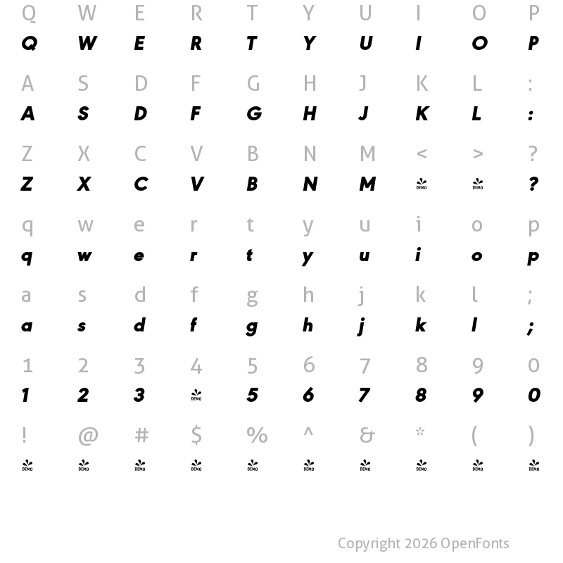 Character Map of FONTSPRING DEMO - URW Geometric Black Italic