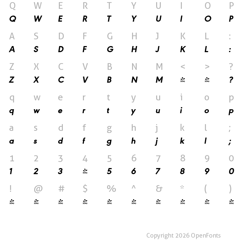 Character Map of FONTSPRING DEMO - URW Geometric Extra Bold Italic
