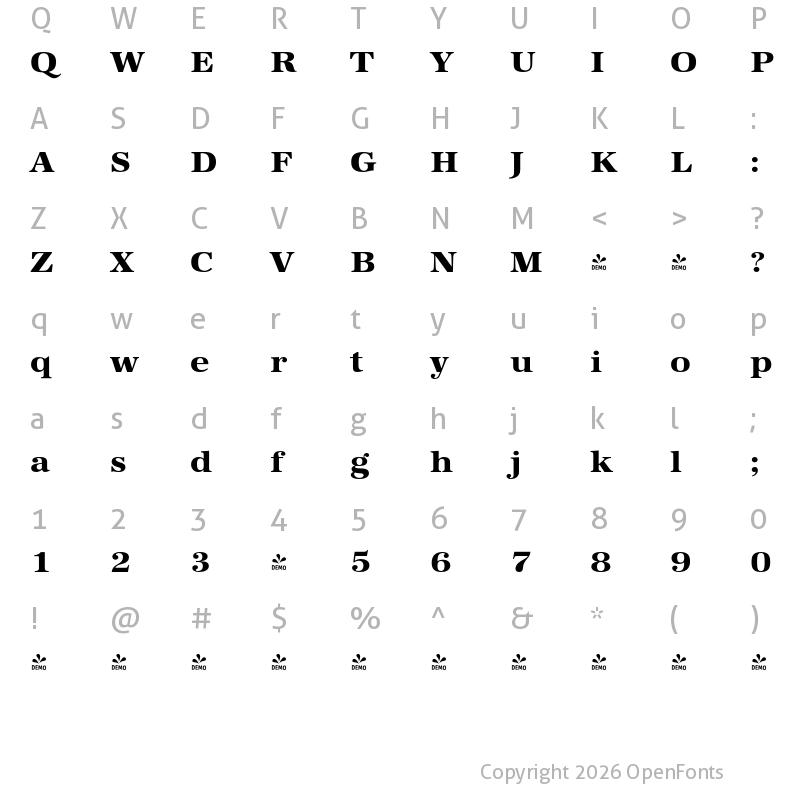 Character Map of FONTSPRING DEMO - URWAntiquaExtWidExtBol Regular